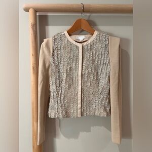 Vintage Jill Stuart ivory beige metallic lace front cardigan sz Small